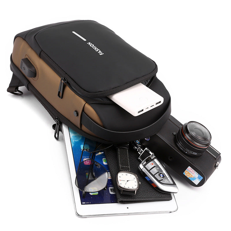 Black High Capacity Anti-Theft Tactical Chest Bag - Waterproof Leather-Film Sling with USB Charging & TSA Password Lock