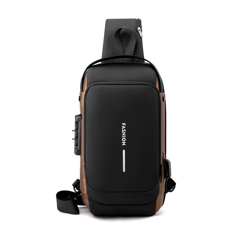 Black-Gold High Capacity Anti-Theft Tactical Chest Bag - Waterproof Leather-Film Sling with USB Charging &amp; TSA Password Lock