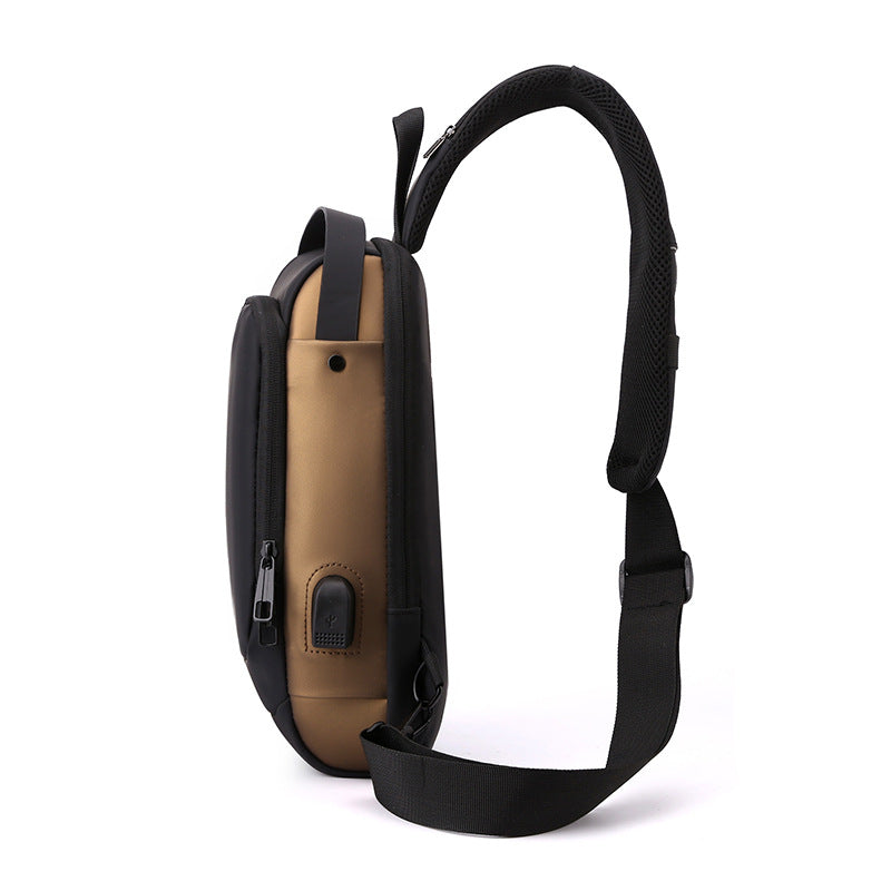 Grey Gold High Capacity Anti-Theft Tactical Chest Bag - Waterproof Leather-Film Sling with USB Charging & TSA Password Lock