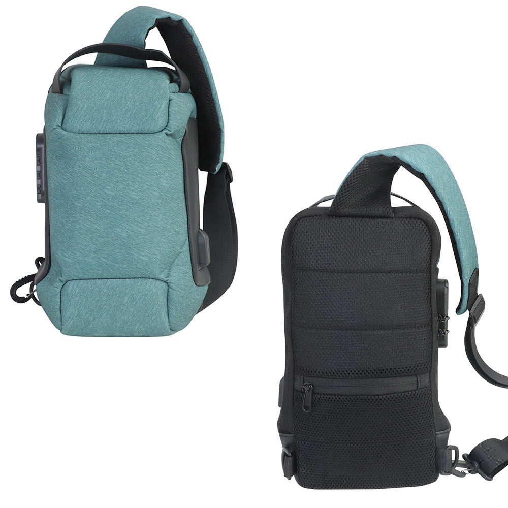 Green Lightweight Anti-Theft Tactical Chest Bag - Waterproof Security Sling Bag with 3-Digit Password Lock &amp; Smart USB Charging Port