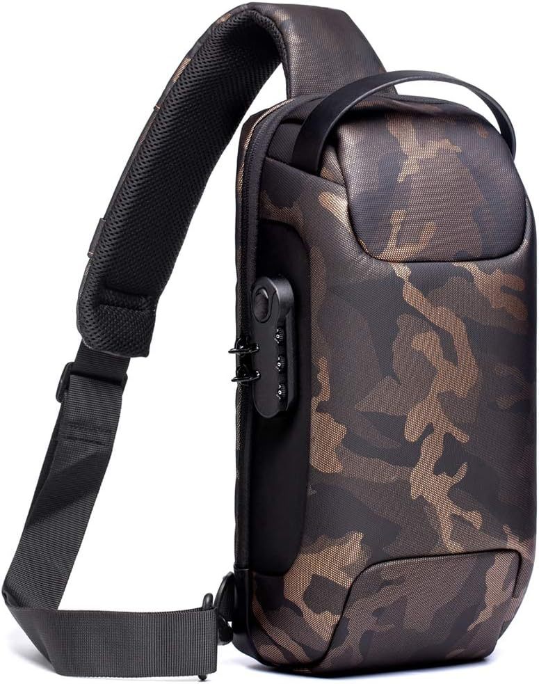 Camouflage Lightweight Anti-Theft Tactical Chest Bag - Waterproof Security Sling Bag with 3-Digit Password Lock &amp; Smart USB Charging Port