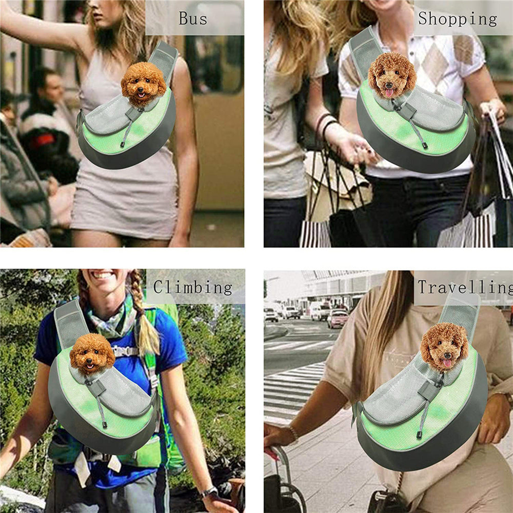 Green Hands-Free Pet Chest Carrier - Breathable Mesh Crossbody Bag for Dogs & Cats within 2.5KG
