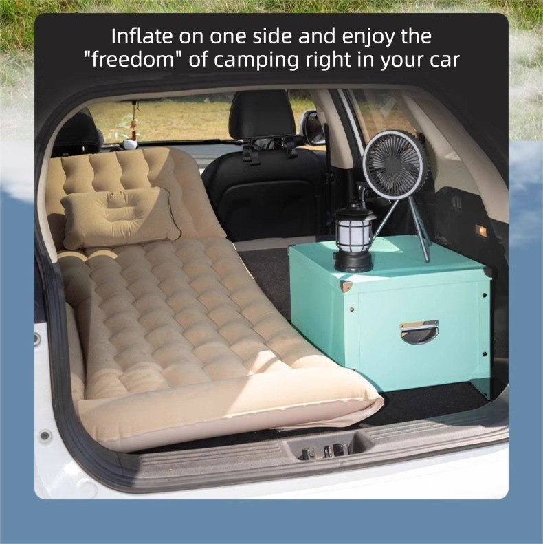 Grey Multi-Chamber Car Inflatable Air Mattress with Electric Pump & Pillows for Universal Backseat Sleeping and Camping(174 x 68 CM)