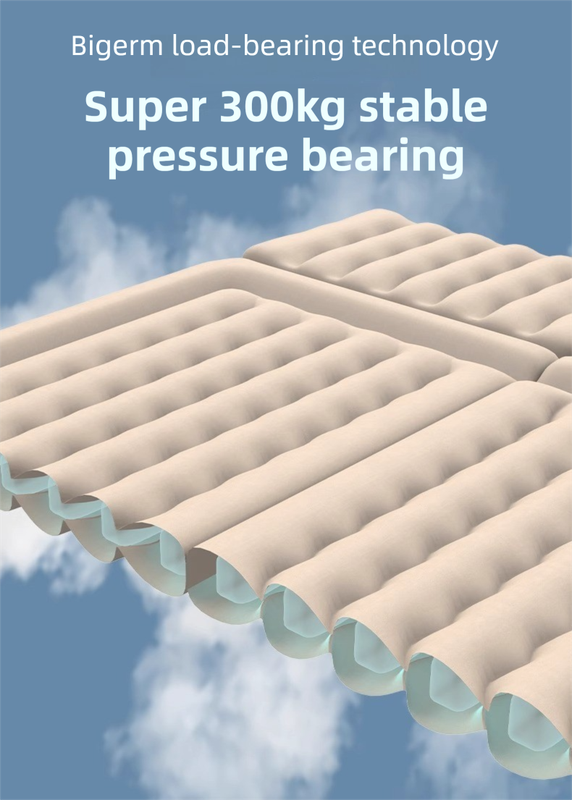 Beige Multi-Chamber Car Inflatable Air Mattress with Electric Pump, Storage Bag & Pillows for Universal Trunk Sleeping and Camping (174 x 126 CM)