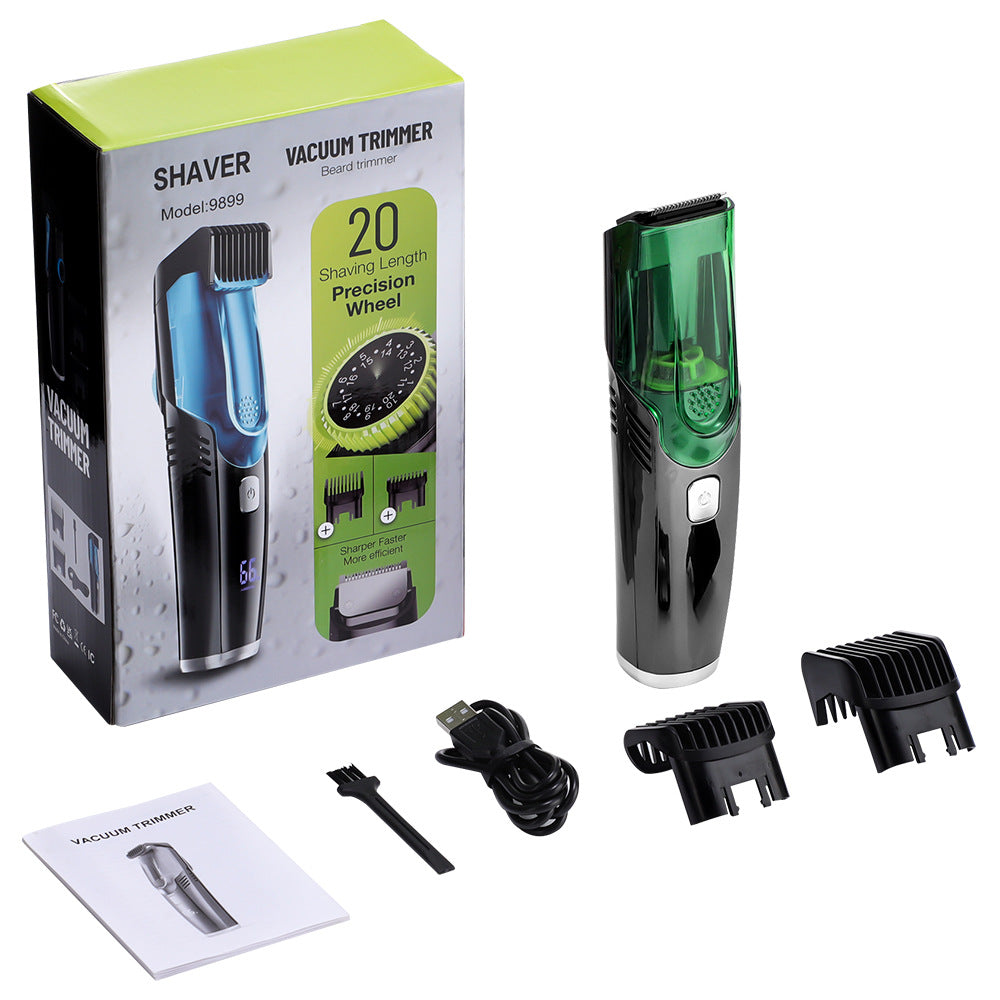 Green Beard &amp; Hair Trimmer with Strong Vacuum Suction and Digital Display - Waterproof Rechargable Electric Clipper