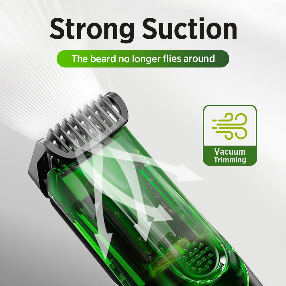 Green Beard & Hair Trimmer with Strong Vacuum Suction and Digital Display - Waterproof Rechargable Electric Clipper