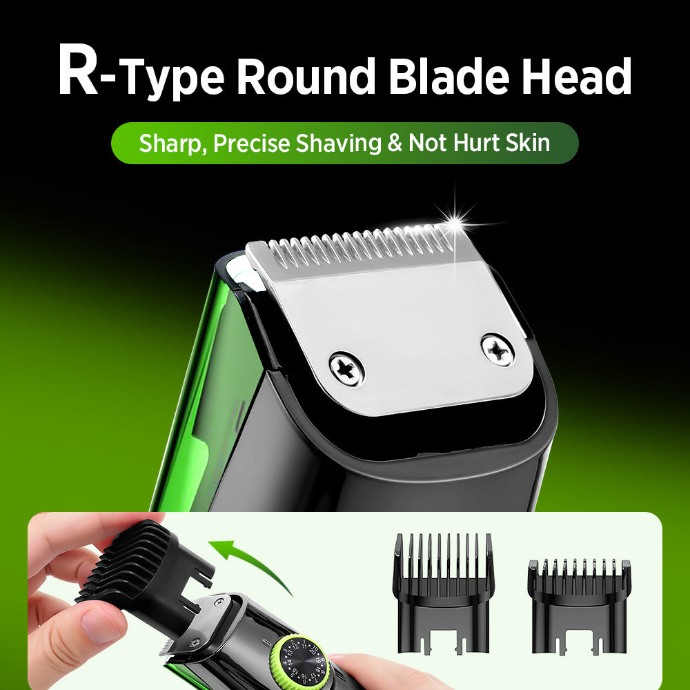 Green Beard & Hair Trimmer with Strong Vacuum Suction and Digital Display - Waterproof Rechargable Electric Clipper