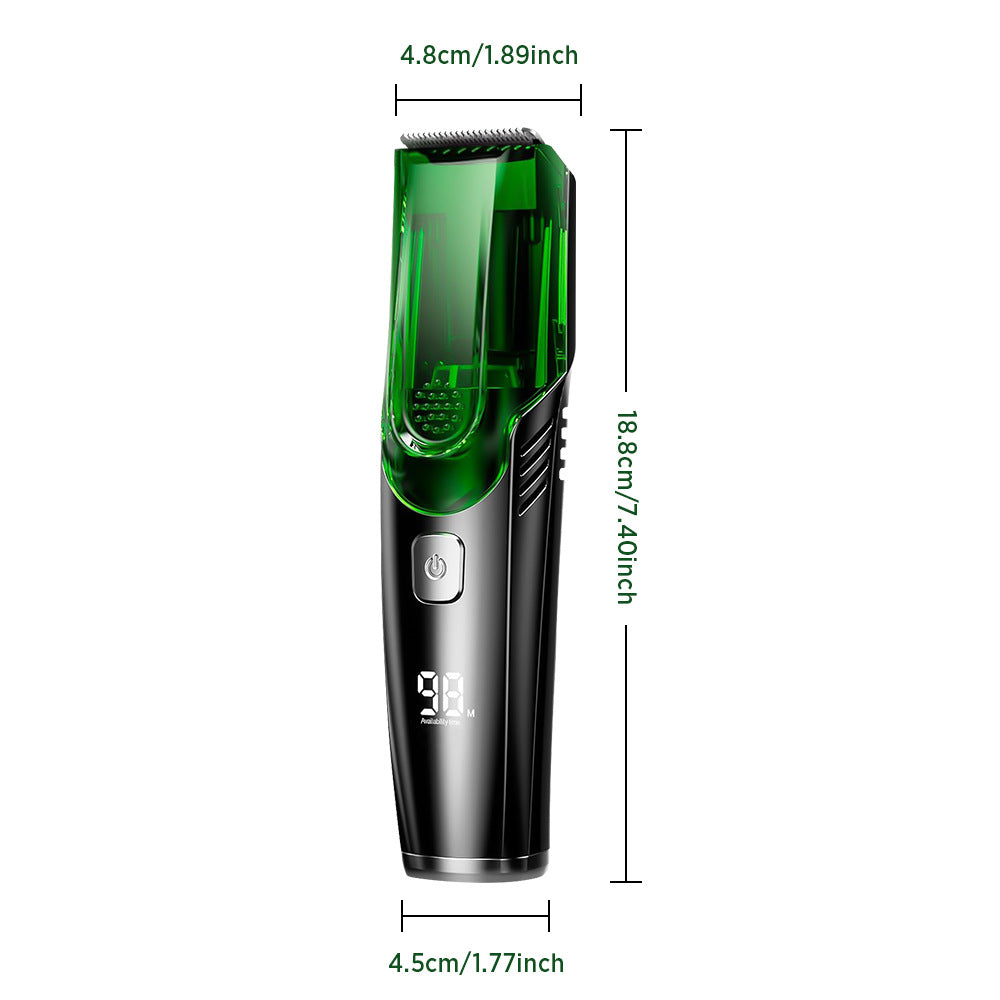 Green Beard & Hair Trimmer with Strong Vacuum Suction and Digital Display - Waterproof Rechargable Electric Clipper