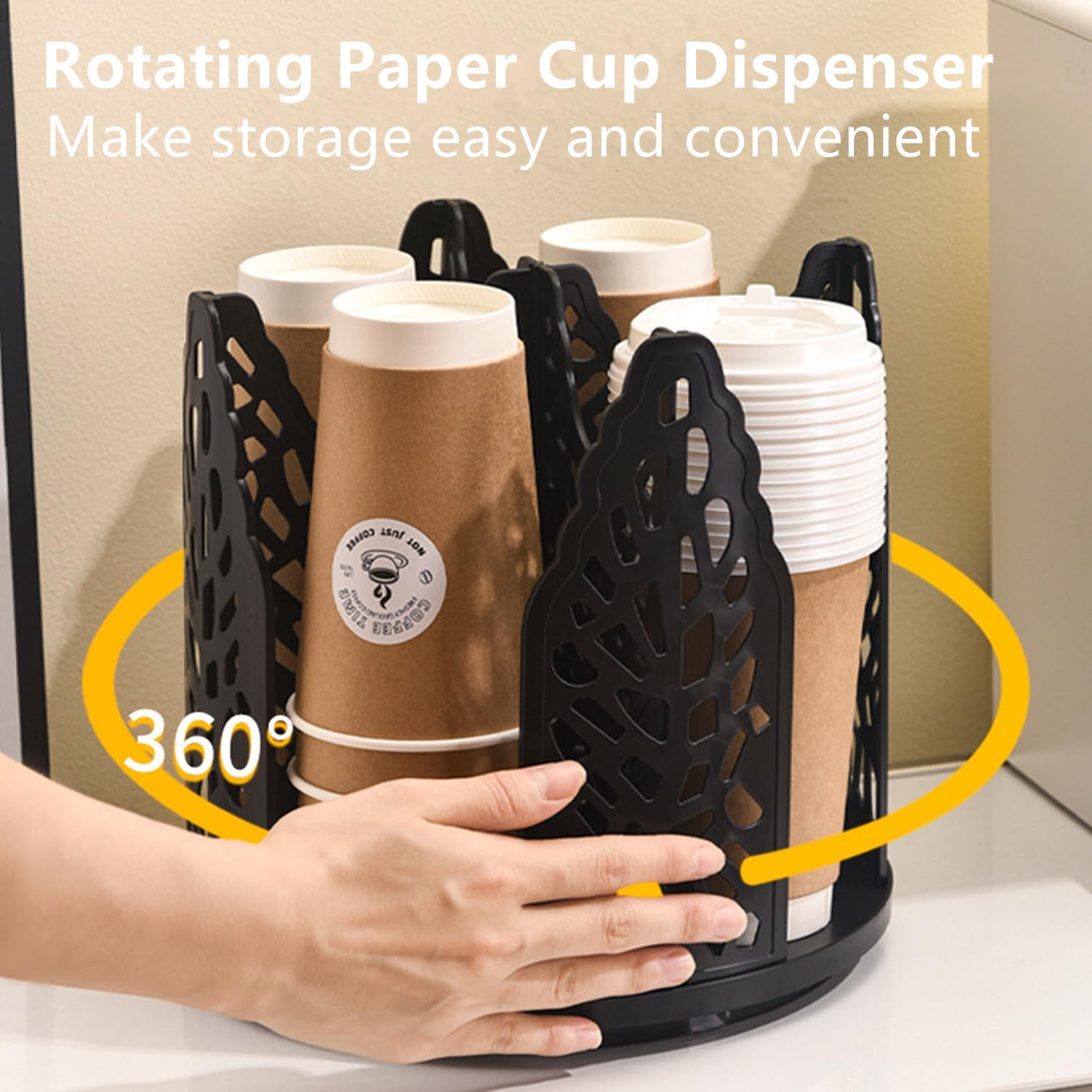 Black 360°Rotating Multi-Scenario Countertop Storage Rack - Large Capacity 4 Compartment Holder for Coffee & Tea Cups