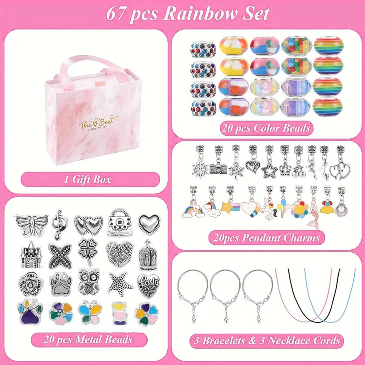 67PCS Purple DIY Charm Necklace & Bracelet Making Kit - Creative Jewelry Craft Set with Colorful Drip Oil Pendants & Metal Beads