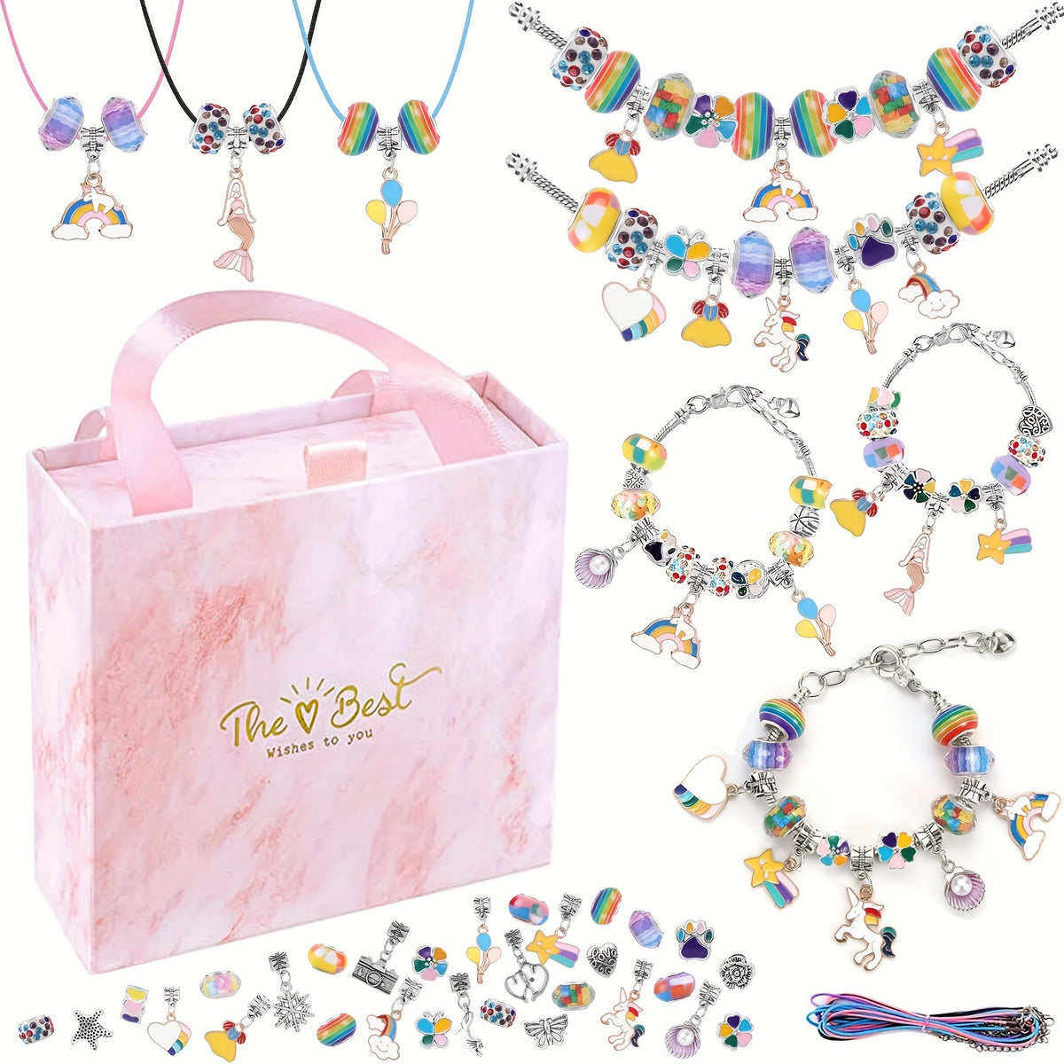 67PCS Colorful DIY Charm Necklace &amp; Bracelet Making Kit - Creative Jewelry Craft Set with Colorful Drip Oil Pendants &amp; Metal Beads