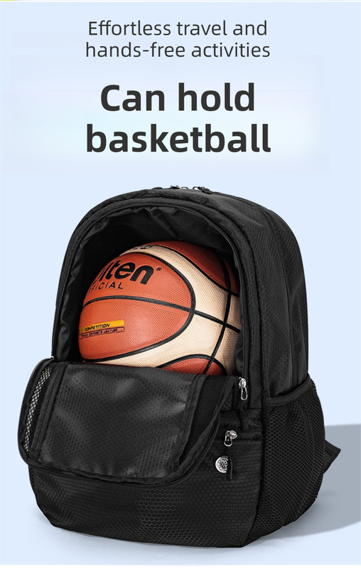 24L High-Capacity Dark Blue Basketball Backpack with Shoe Compartment & Dedicated Ball Zone - Waterproof & Durable Oxford Training Bag