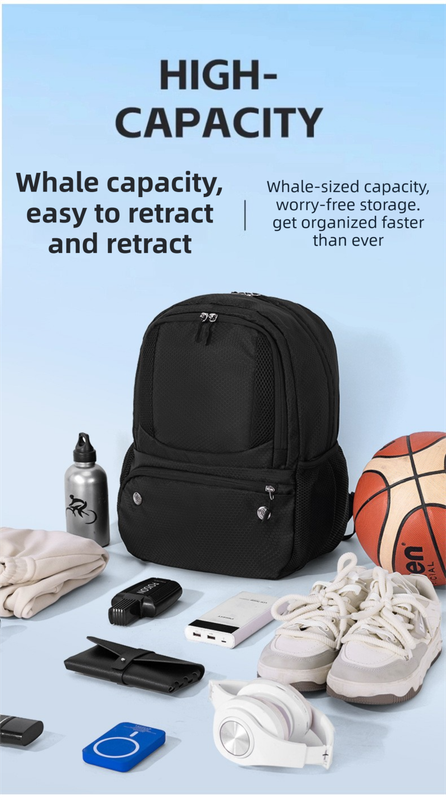 24L High-Capacity Light Blue Basketball Backpack with Shoe Compartment & Dedicated Ball Zone - Waterproof & Durable Oxford Training Bag