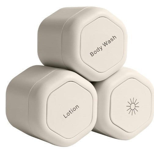 3-Piece Beige Magnetic Travel Capsules - Leak-Proof & TSA-Friendly Cosmetic and Skin Care Containers