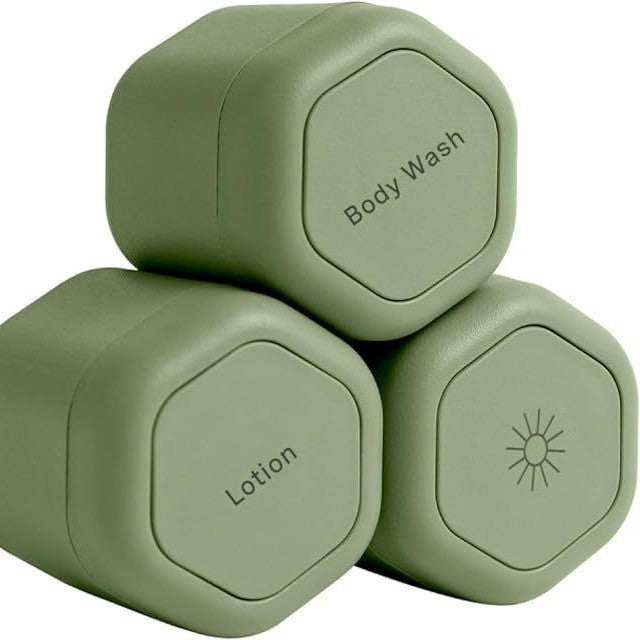 3-Piece Green Magnetic Travel Capsules - Leak-Proof &amp; TSA-Friendly Cosmetic and Skin Care Containers