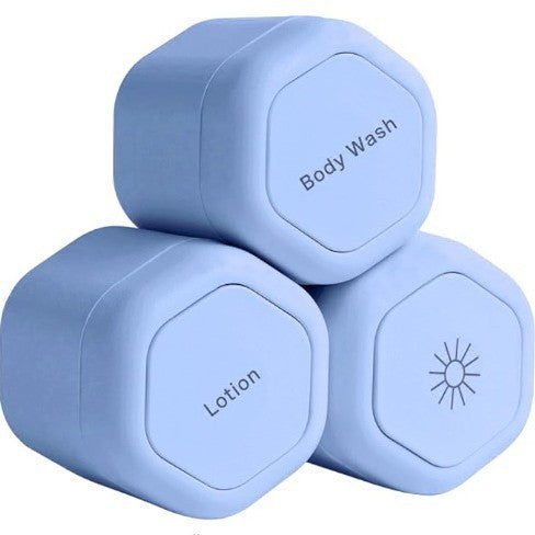 3-Piece Blue Magnetic Travel Capsules - Leak-Proof &amp; TSA-Friendly Cosmetic and Skin Care Containers