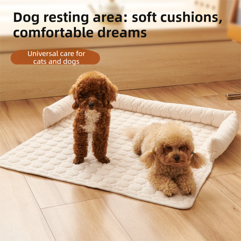 Beige Pet Sofa Protector & Calming Bolster Bed with Diamond Lattice - 75x75CM Thickened Non Slip Furniture Cover for Cats & Dogs