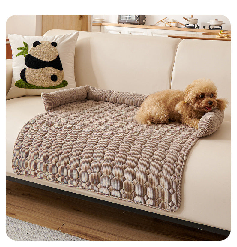 Brown Pet Sofa Protector &amp; Calming Bolster Bed with Diamond Lattice - 75x75CM Thickened Non Slip Furniture Cover for Cats &amp; Dogs