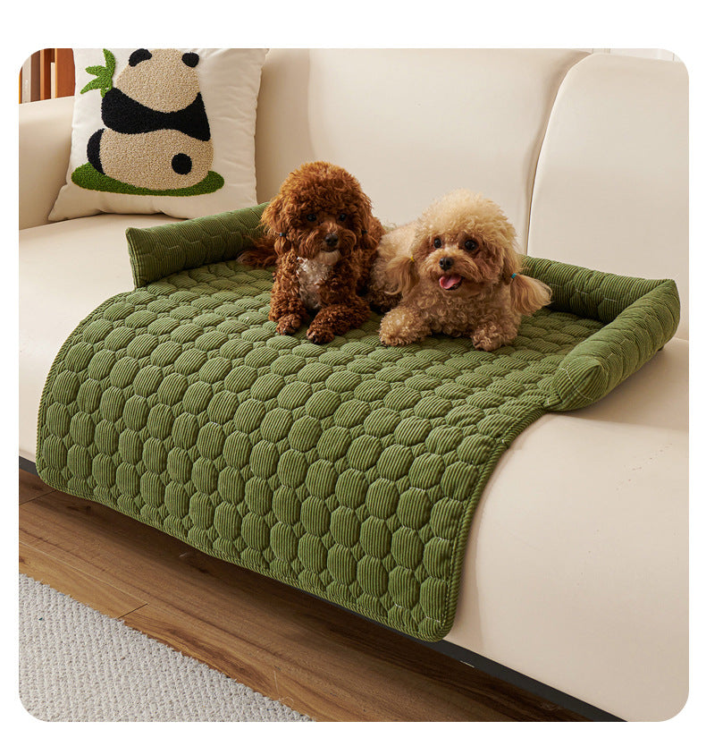 Green Pet Sofa Protector &amp; Calming Bolster Bed with Diamond Lattice - 75x75CM Thickened Non Slip Furniture Cover for Cats &amp; Dogs