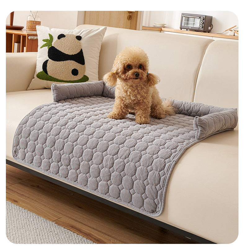 Light Grey Pet Sofa Protector &amp; Calming Bolster Bed with Diamond Lattice - 75x75CM Thickened Non Slip Furniture Cover for Cats &amp; Dogs