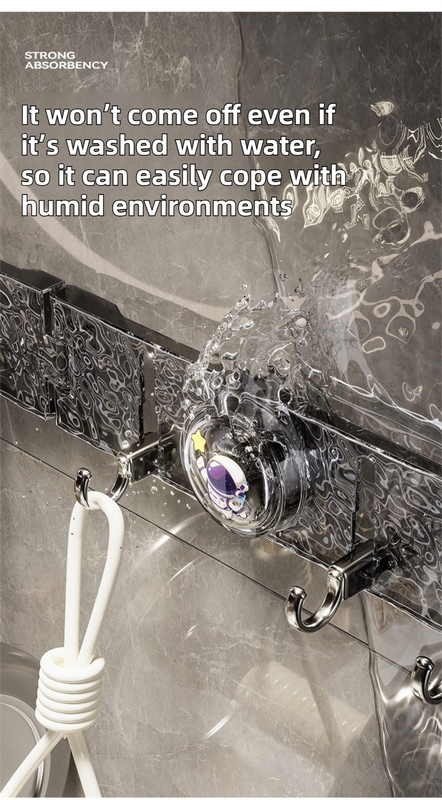 180° Foldable Hidden Hook Rail with Reusable Suction Cup - Waterproof Water Ripple Rack for Bathroom & Kitchen (Black-Transparency)