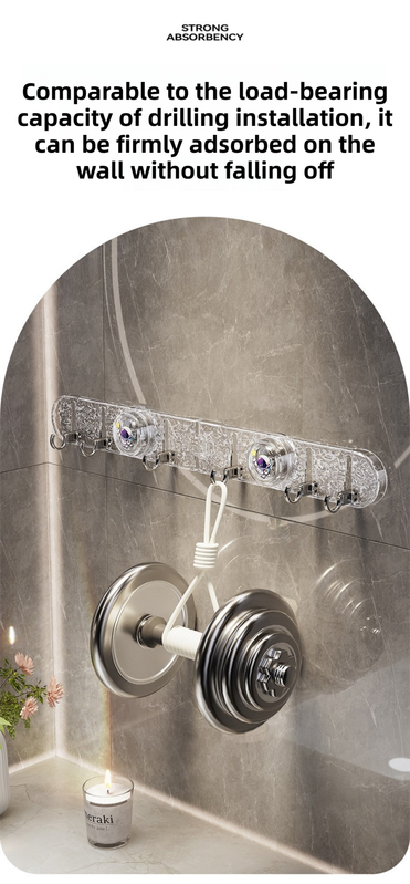 180° Foldable Hidden Hook Rail with Reusable Suction Cup - Waterproof Water Ripple Rack for Bathroom & Kitchen (Black-Transparency)