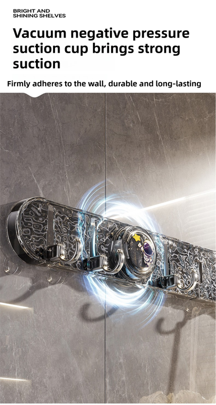 180° Foldable Hidden Hook Rail with Reusable Suction Cup - Waterproof Water Ripple Rack for Bathroom & Kitchen (Black-Transparency)