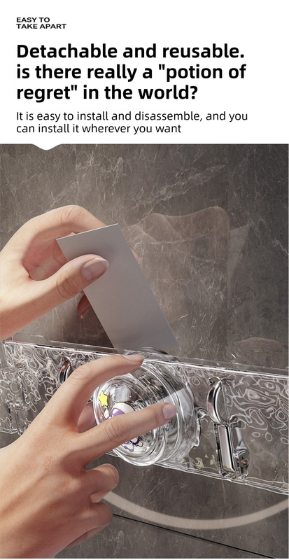 180° Foldable Hidden Hook Rail with Reusable Suction Cup - Waterproof Water Ripple Rack for Bathroom & Kitchen (Black-Transparency)