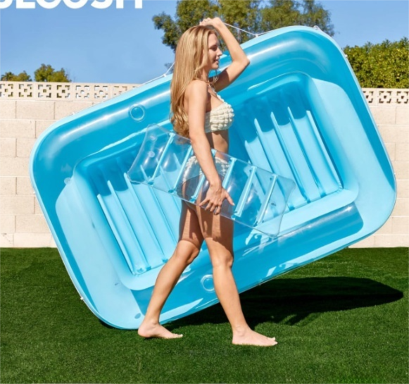 180x118CM Blue Transparent Inflatable Suntan Tub &amp; Floating Pool Lounger with Dual Integrated Cup Holders and Pillow - Portable Sunbathing Pool for Lawn &amp; Water