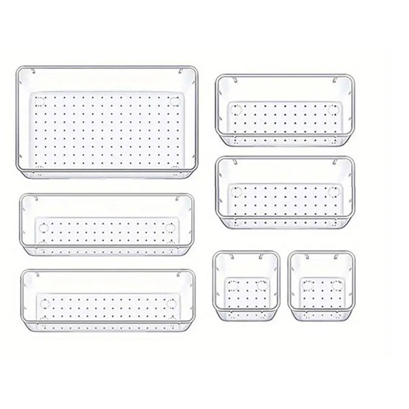 7PCS Transparent Stackable Organizer Set - 4-Size Versatile Desktop &amp; Drawer Divider