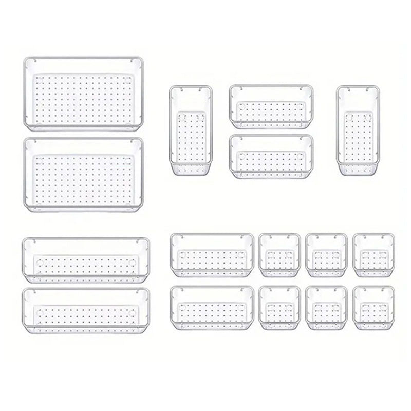16PCS Transparent Stackable Organizer Set - 4-Size Versatile Desktop &amp; Drawer Divider