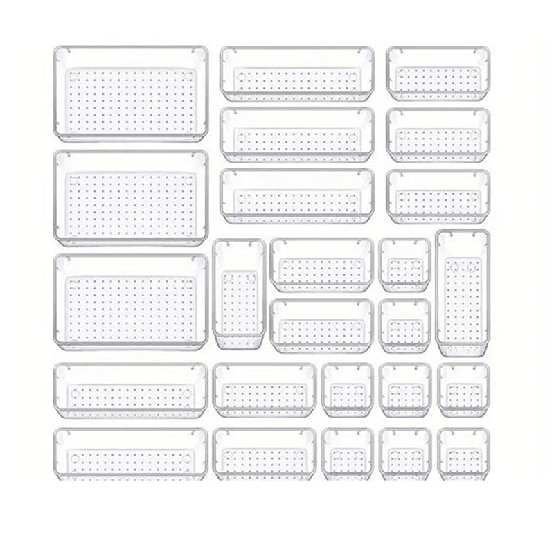 25PCS Transparent Stackable Organizer Set - 4-Size Versatile Desktop &amp; Drawer Divider