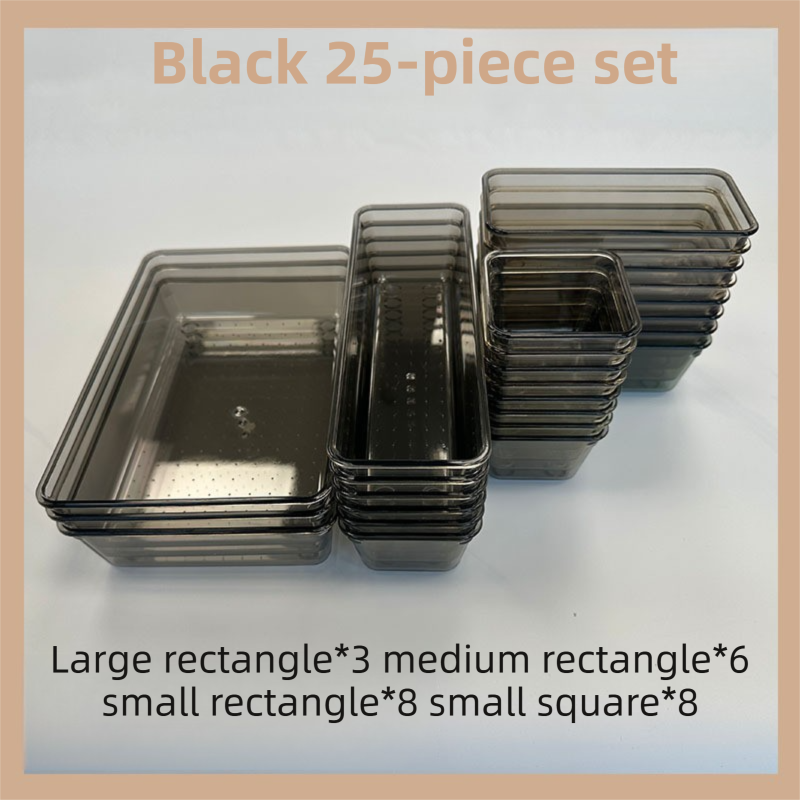 25PCS Black Transparent Stackable Organizer Set - 4-Size Versatile Desktop &amp; Drawer Divider