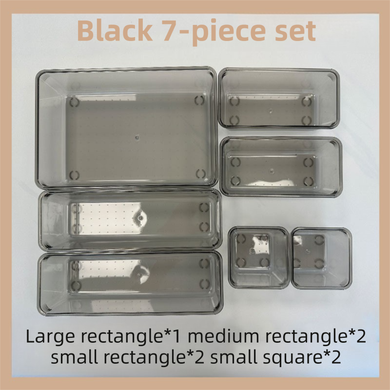 7PCS Black Transparent Stackable Organizer Set - 4-Size Versatile Desktop &amp; Drawer Divider