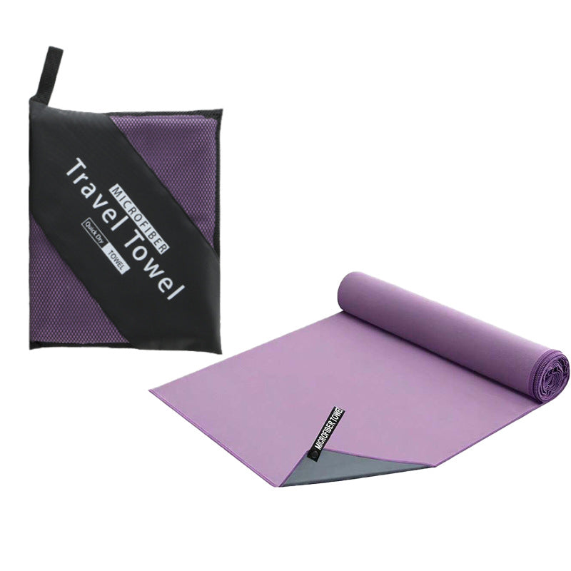 40×80CM and 76×152CM Ultra-Fine Microfiber Double-Sided Fleece Towel Set - Rapid Drying Travel &amp; Fitness Essentials (Purple Grey)