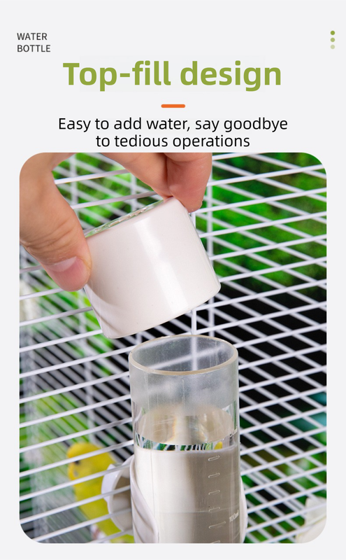White Automatic Bird Water Dispenser with Extended Brass Needle Valve and Graduated Marking - 200ML Transparent Threaded Cap Feeder