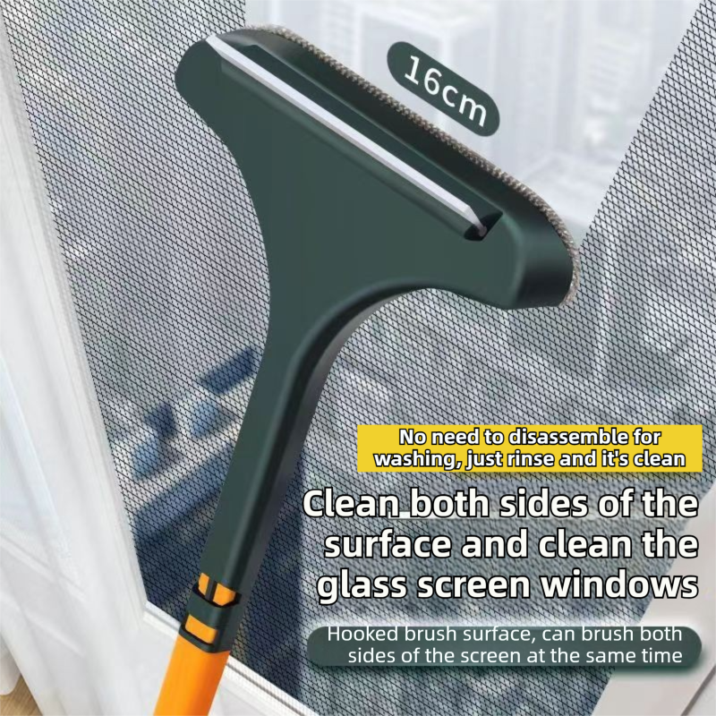 2-Pack 2-in-1 Professional Window Screen Brush & Glass Cleaner - Detachable Long-Handle Squeegee & Scrubber (White Green)