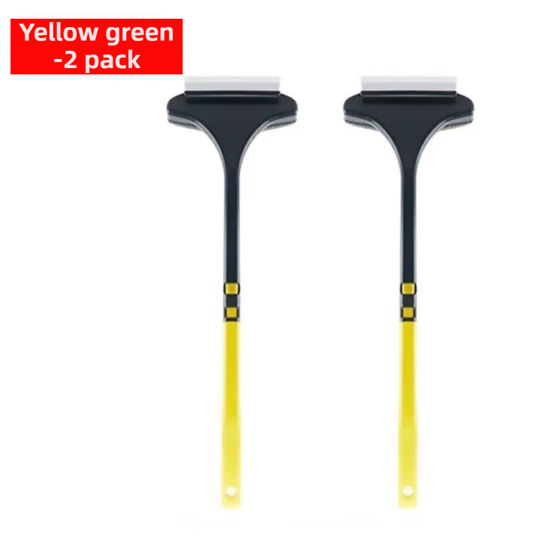 2-Pack 2-in-1 Professional Window Screen Brush &amp; Glass Cleaner - Detachable Long-Handle Squeegee &amp; Scrubber (Yellow Green)