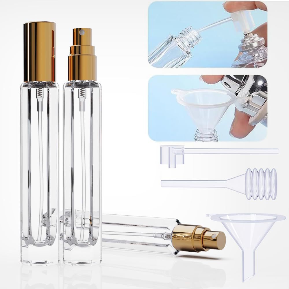15-Piece/3-Set Black Premium Glass Travel Perfume Atomizer Set - 10ml Portable Refillable Sprayers with Transfer Tools