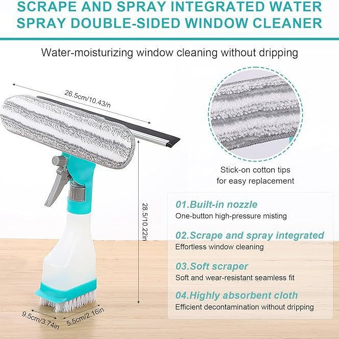 4-in-1 Versatile Window Cleaning Kit - All-in-One Spray, Squeegee, Brush, and Plush Scrubber