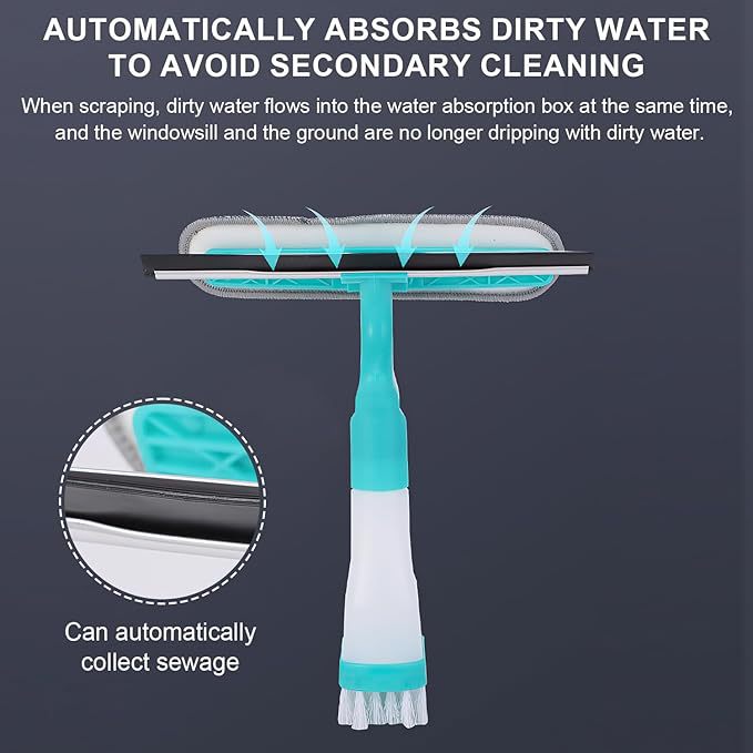 4-in-1 Versatile Window Cleaning Kit - All-in-One Spray, Squeegee, Brush, and Plush Scrubber