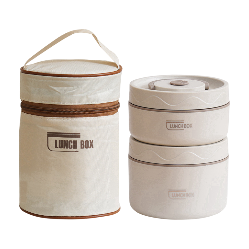 2-Pack Beige 304 Stainless Steel Microwave-Safe Lunch Box Set - Stackable Insulated Bento Containers for Office &amp; School