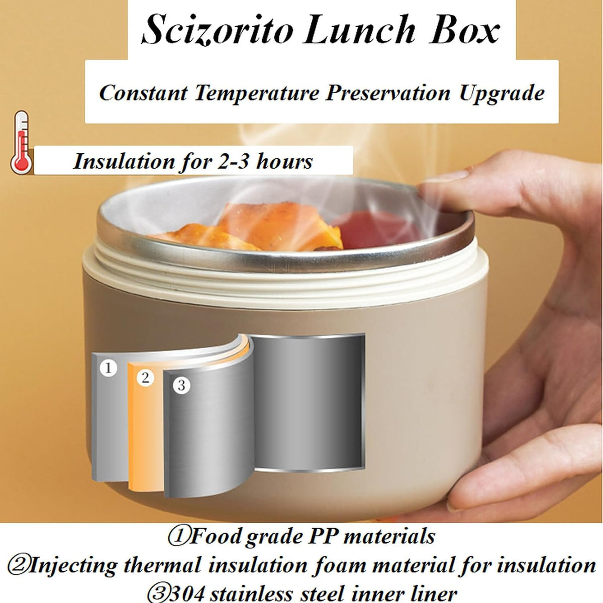 2-Pack Beige 304 Stainless Steel Microwave-Safe Lunch Box Set - Stackable Insulated Bento Containers for Office & School