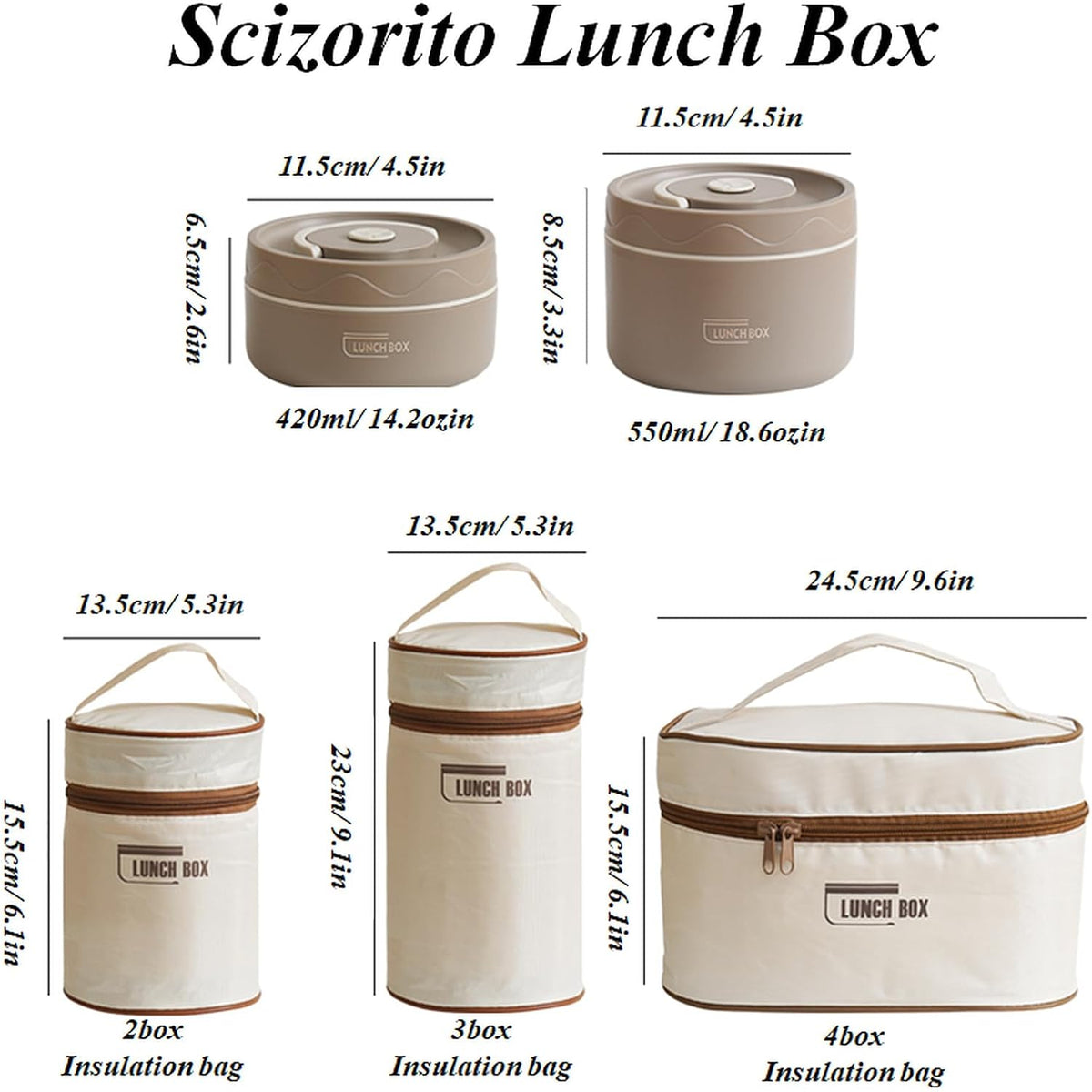 2-Pack Beige 304 Stainless Steel Microwave-Safe Lunch Box Set - Stackable Insulated Bento Containers for Office & School