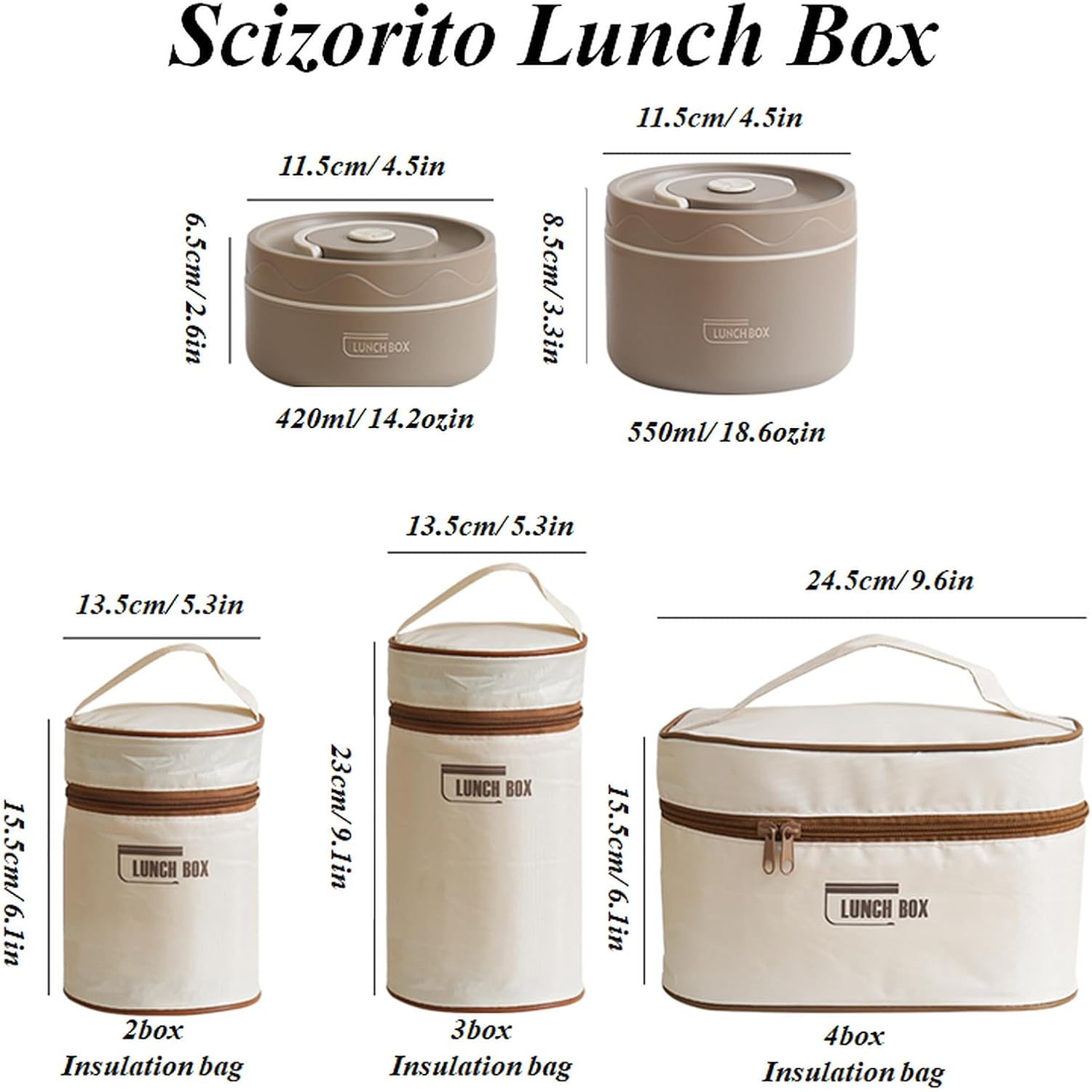 2-Pack Beige 304 Stainless Steel Microwave-Safe Lunch Box Set - Stackable Insulated Bento Containers for Office & School