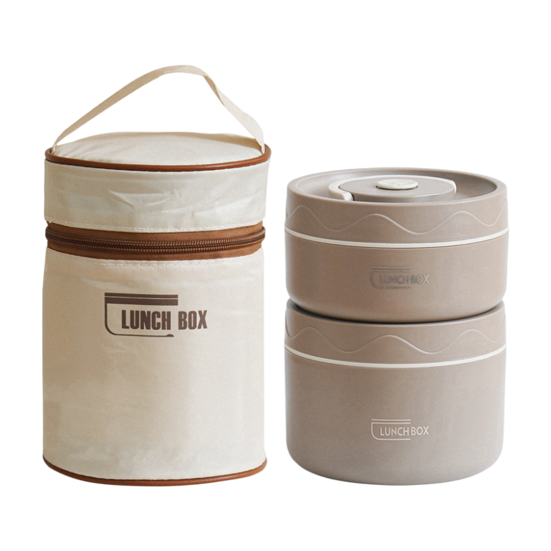 2-Pack Brown 304 Stainless Steel Microwave-Safe Lunch Box Set - Stackable Insulated Bento Containers for Office &amp; School