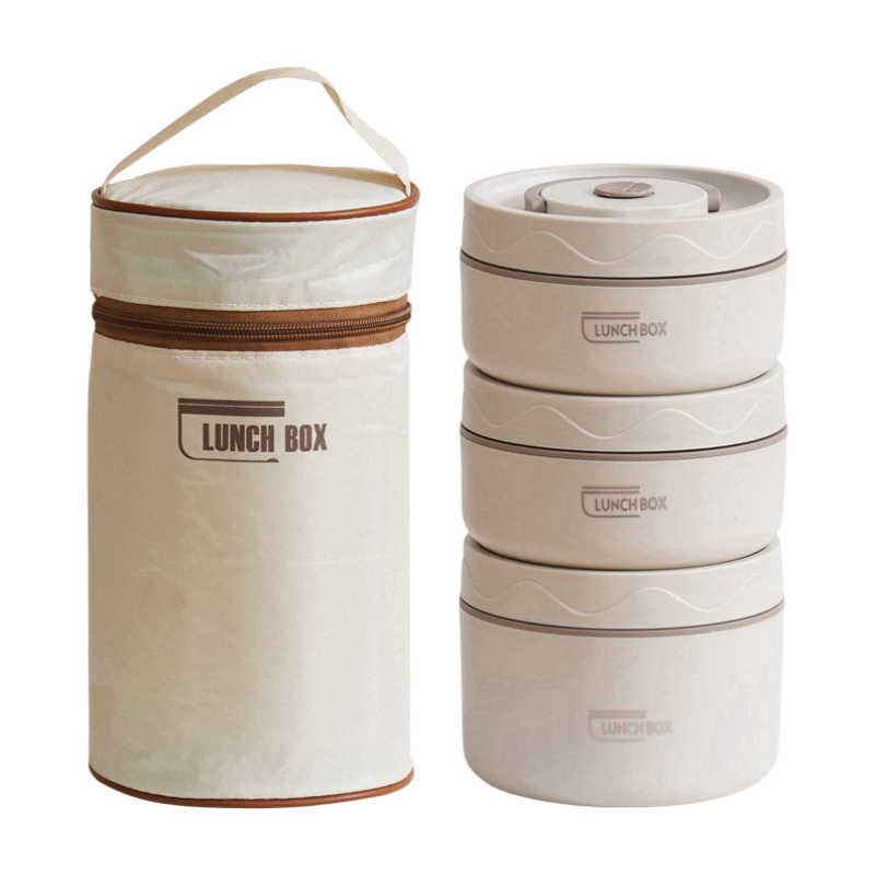 3-Pack Beige 304 Stainless Steel Microwave-Safe Lunch Box Set - Stackable Insulated Bento Containers for Office &amp; School