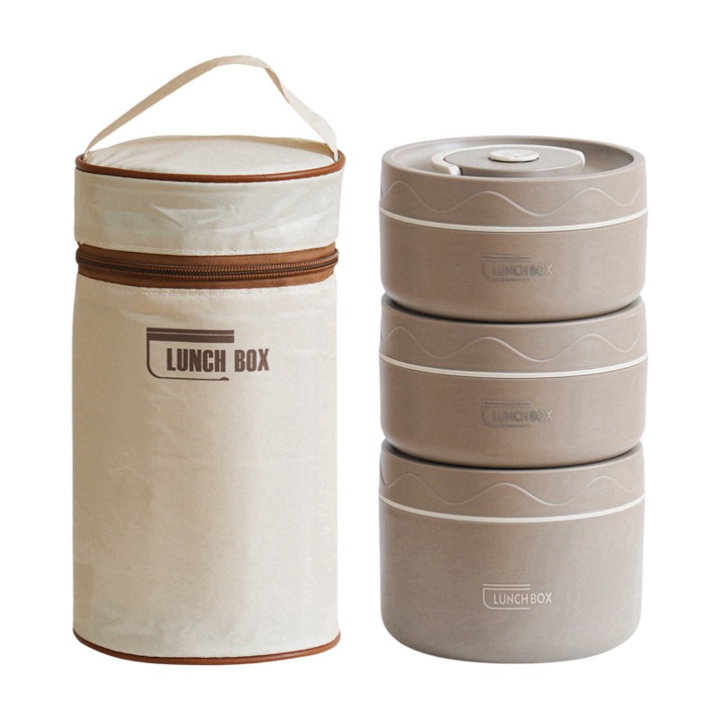 3-Pack Brown 304 Stainless Steel Microwave-Safe Lunch Box Set - Stackable Insulated Bento Containers for Office &amp; School