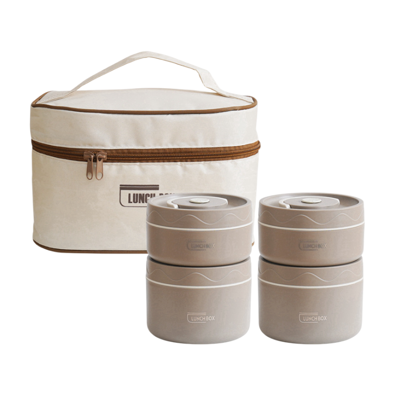 4-Pack Brown 304 Stainless Steel Microwave-Safe Lunch Box Set - Stackable Insulated Bento Containers for Office &amp; School