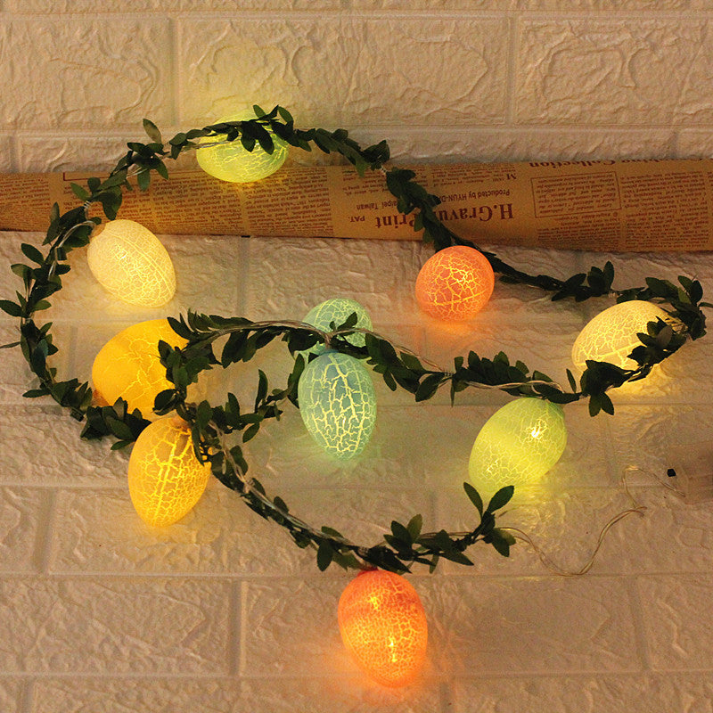 2M Easter Green Leaf &amp; Pastel Egg String Lights (10-LED) - Artificial Vine Fairy Lights for Festival Indoor Decor